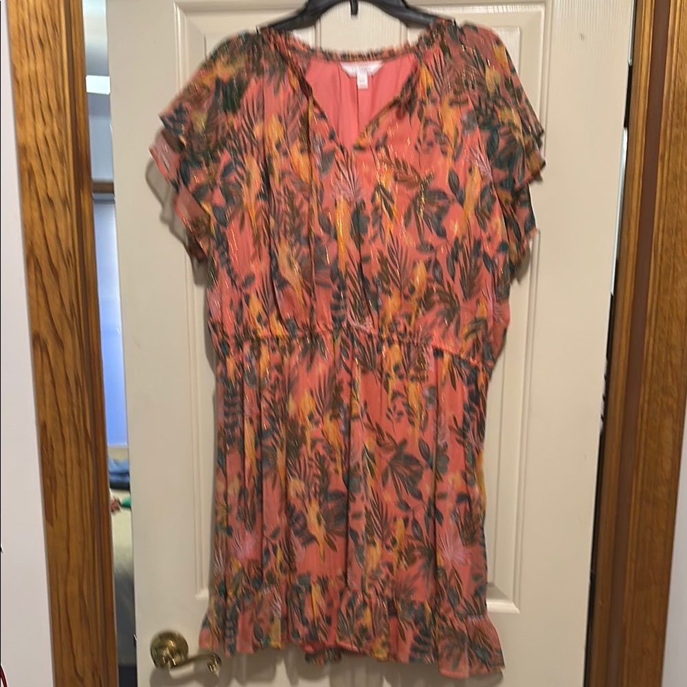 LC Lauren Conrad Pink V-Neck Flutter Sleeve Sundress
